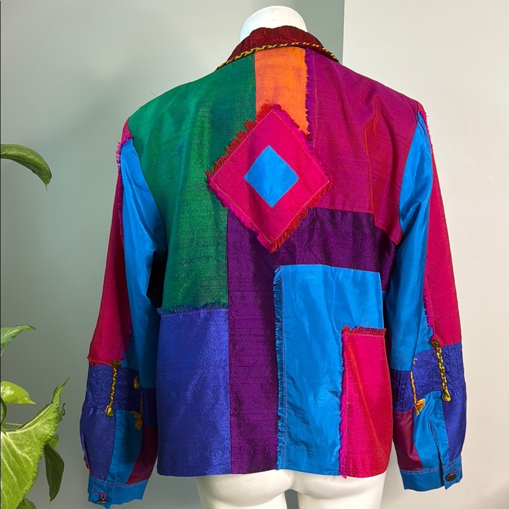 Vintage Euc Silk Patchwork Lightweight Jacket Lar… - image 2